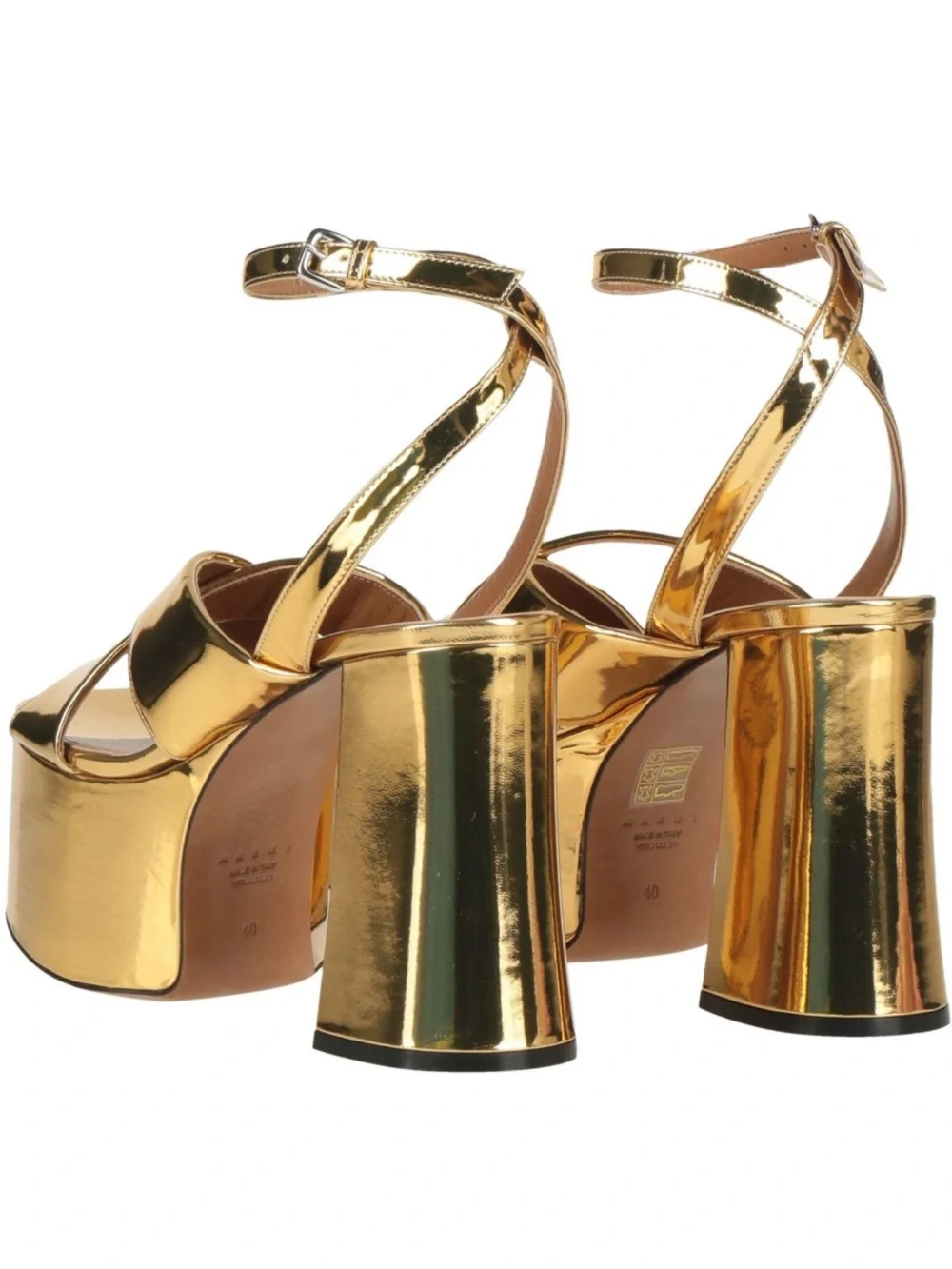MARNI Gold Platform Block Heel Sandals - Women's Ankle Strap